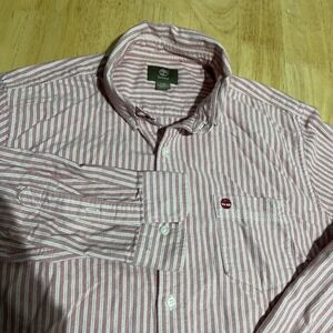 Timberland Shirt Men's L Regular Fit Long Sleeve Red Striped Button Down‎